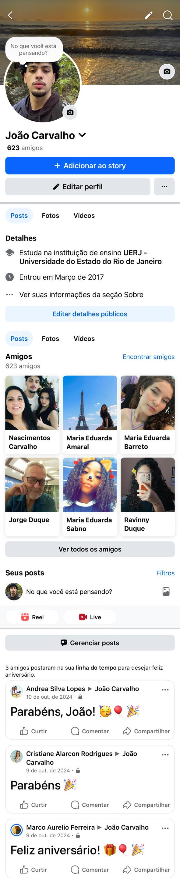 Tela do Facebook