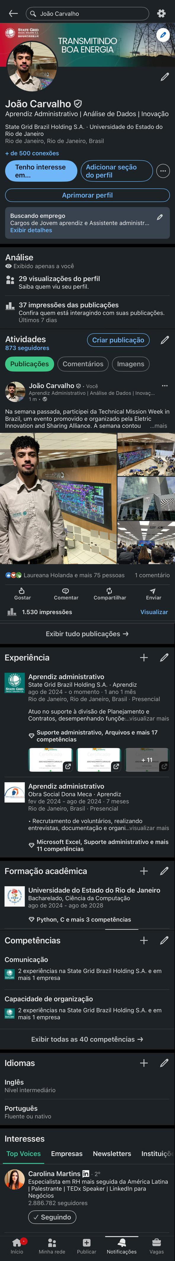 Tela do Linkedin